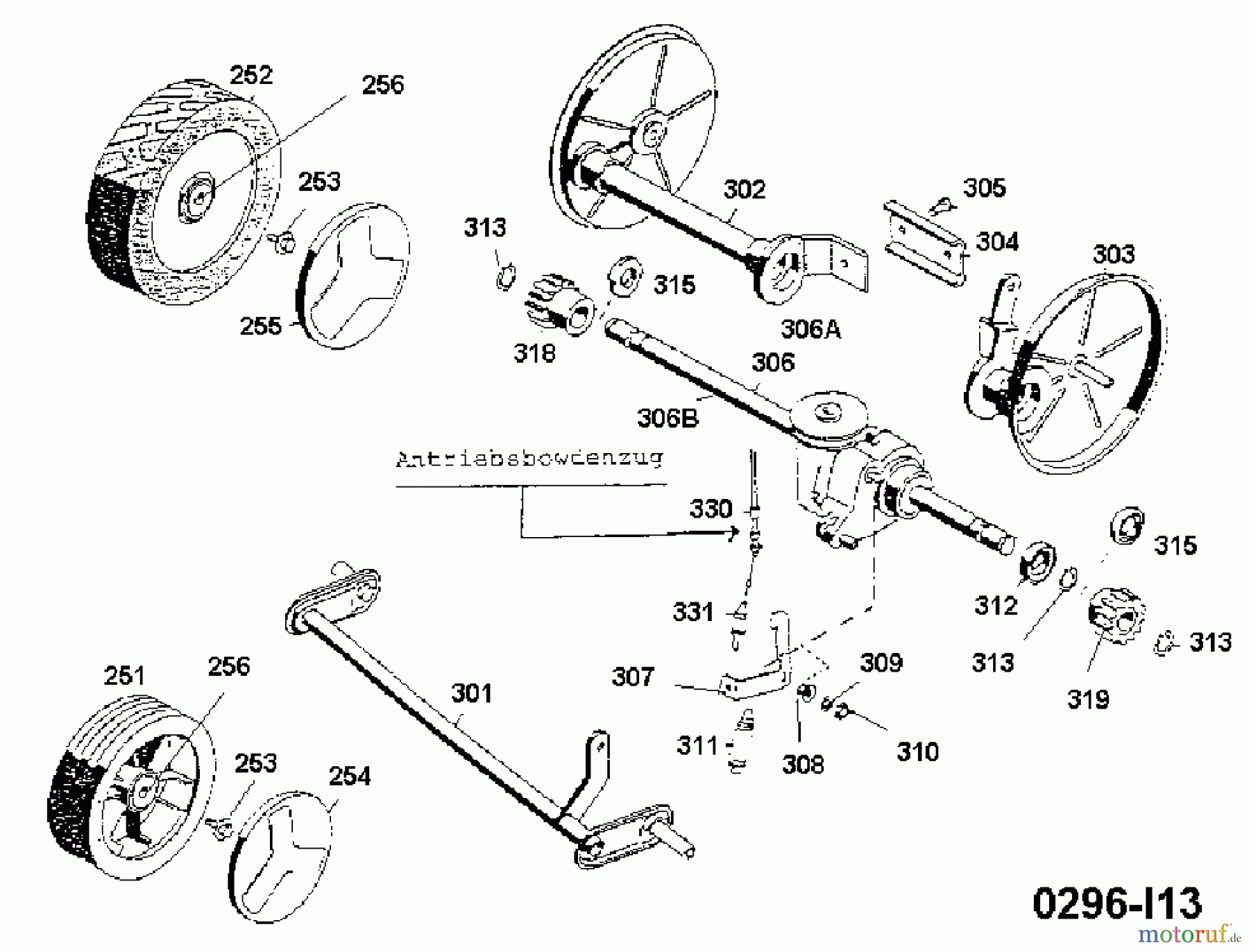  Wolf-Garten Motormäher mit Antrieb 6.42 KA 4880880 Serie C  (1996) Getriebe, Räder