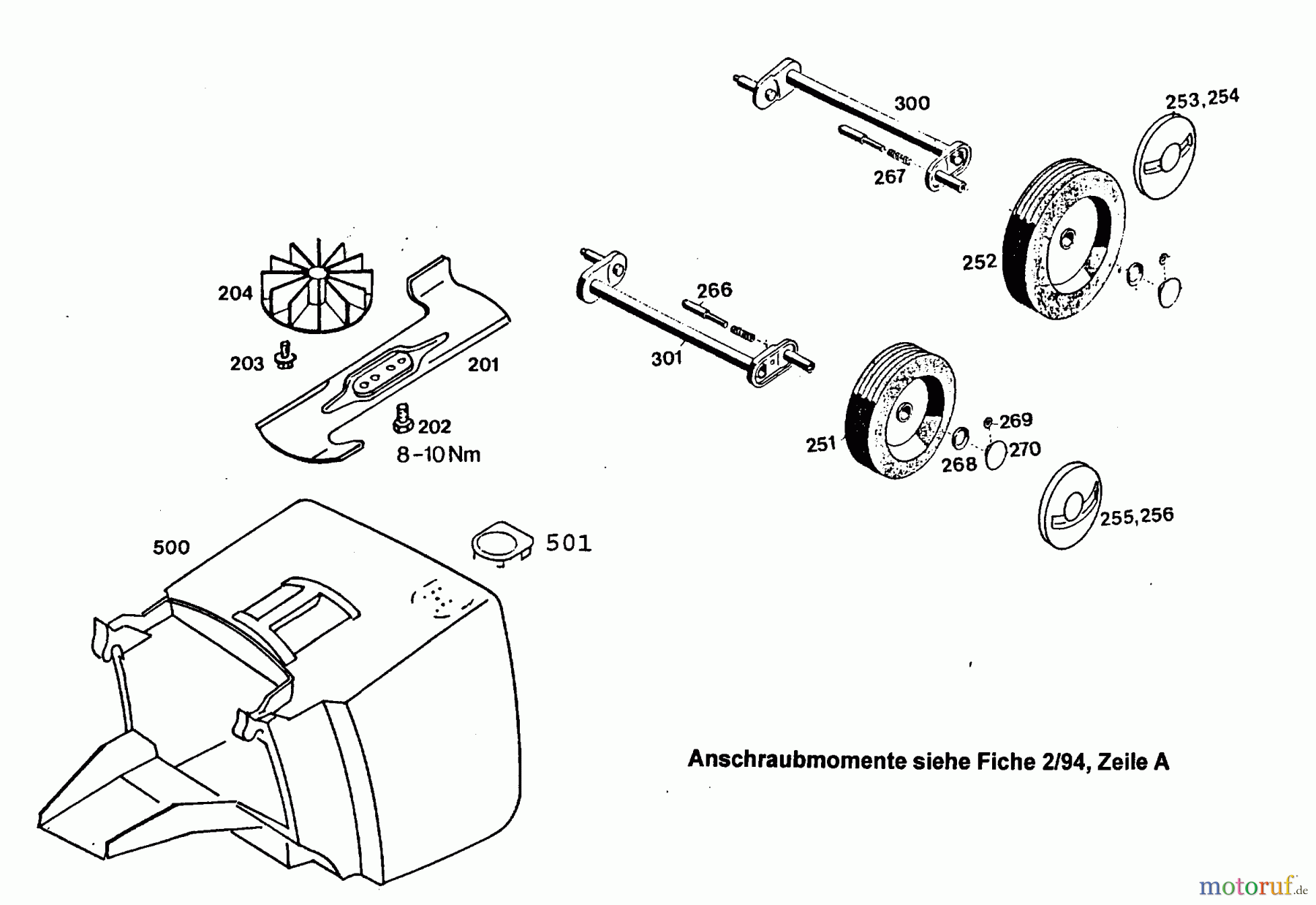  Wolf-Garten Elektromäher 4.36 E 4916003 Serie D  (1996) Grasfangkorb, Messer, Räder