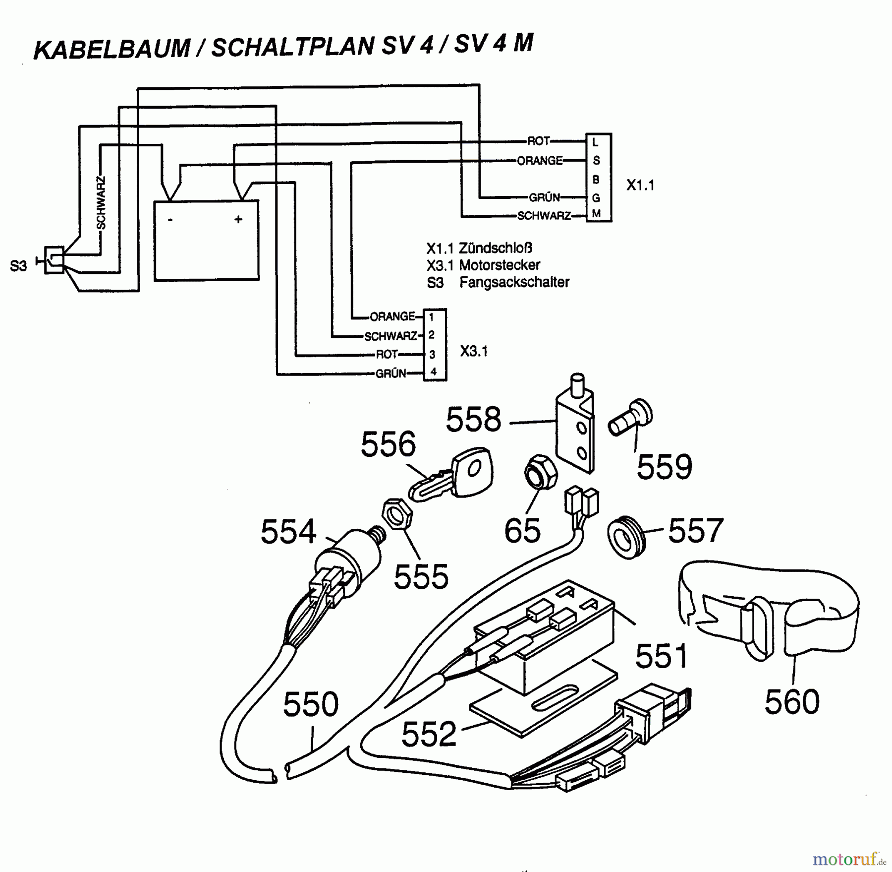  Wolf-Garten Scooter SV 4 6150000 Serie A  (1997) Kabelbaum, Schaltplan