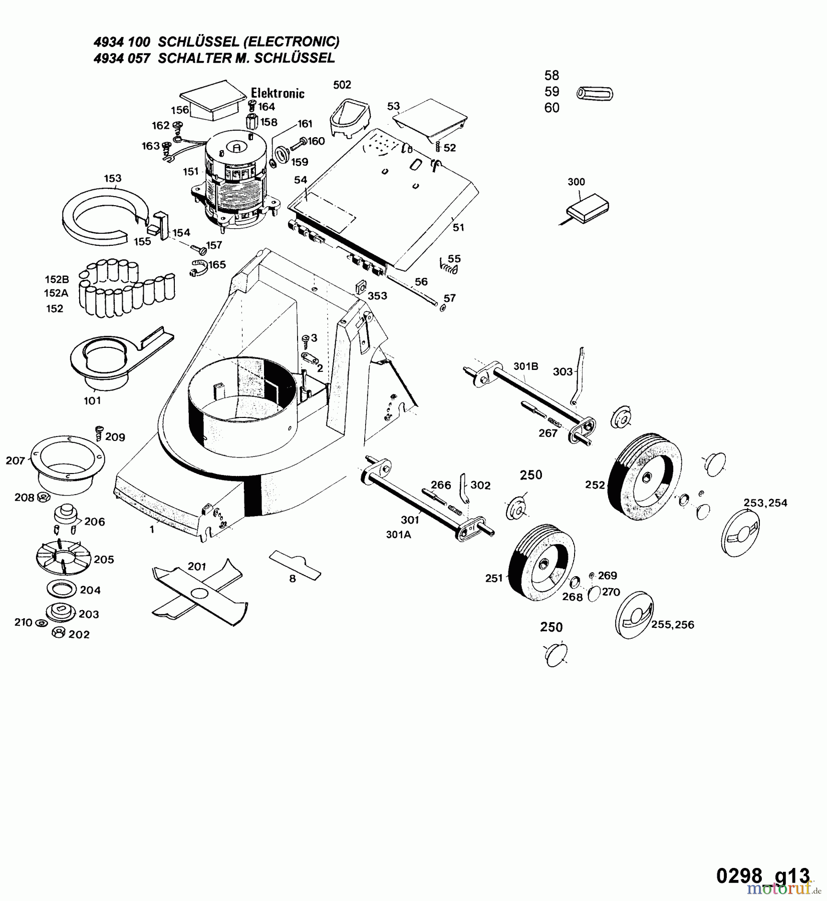  Wolf-Garten Akkumäher 6.35 Accu 4934680 Serie D  (1998) Elektromotor, Elektroteile, Messer, Räder