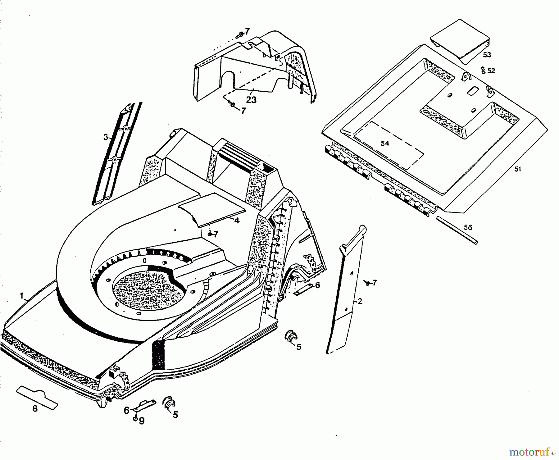  Wolf-Garten Elektromäher mit Antrieb 6.42 EA 4925083 Serie D  (1996) Heckklappe, Mähwerksgehäuse