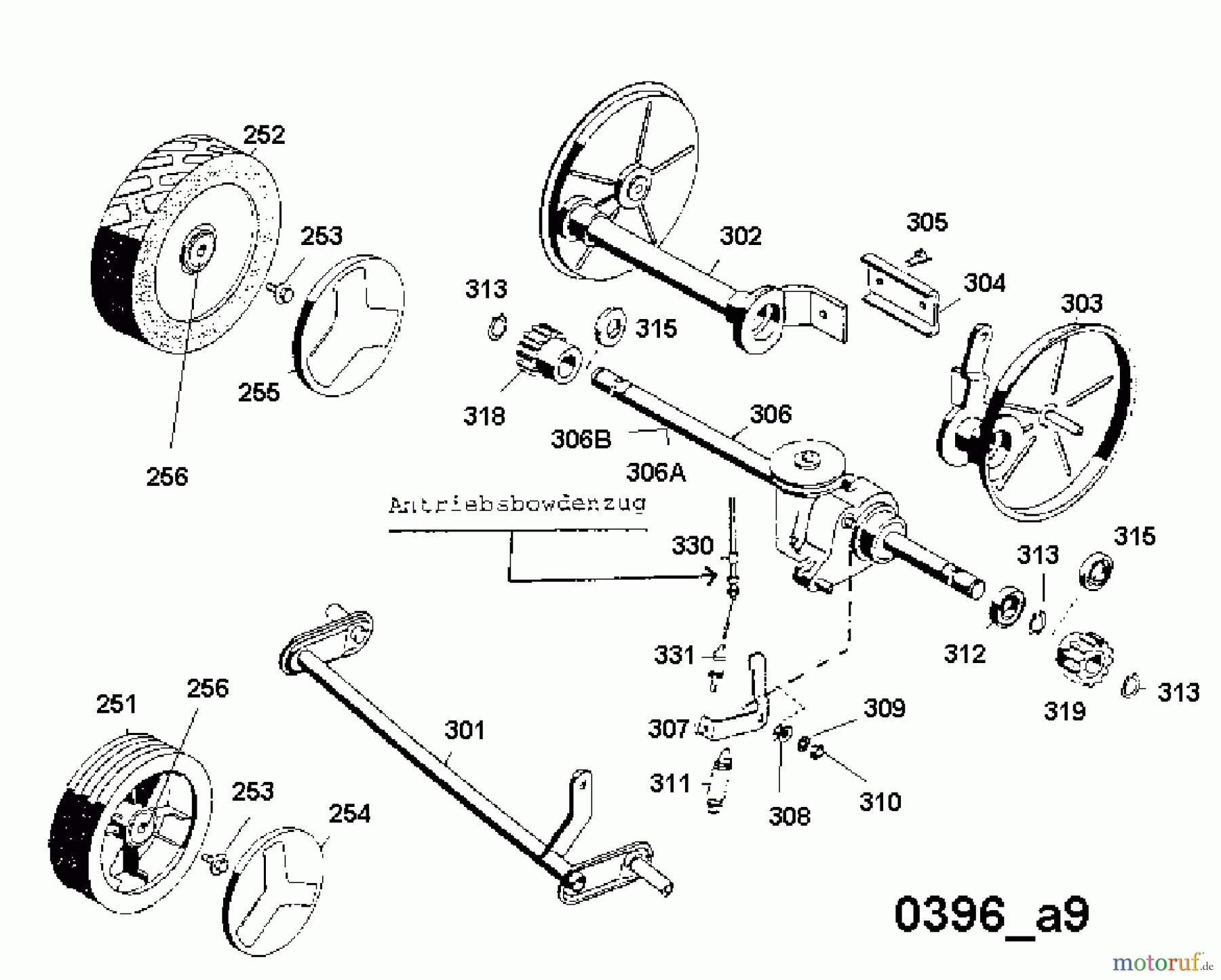  Wolf-Garten Elektromäher mit Antrieb 6.42 EA 4925080 Serie D  (1996) Getriebe, Räder