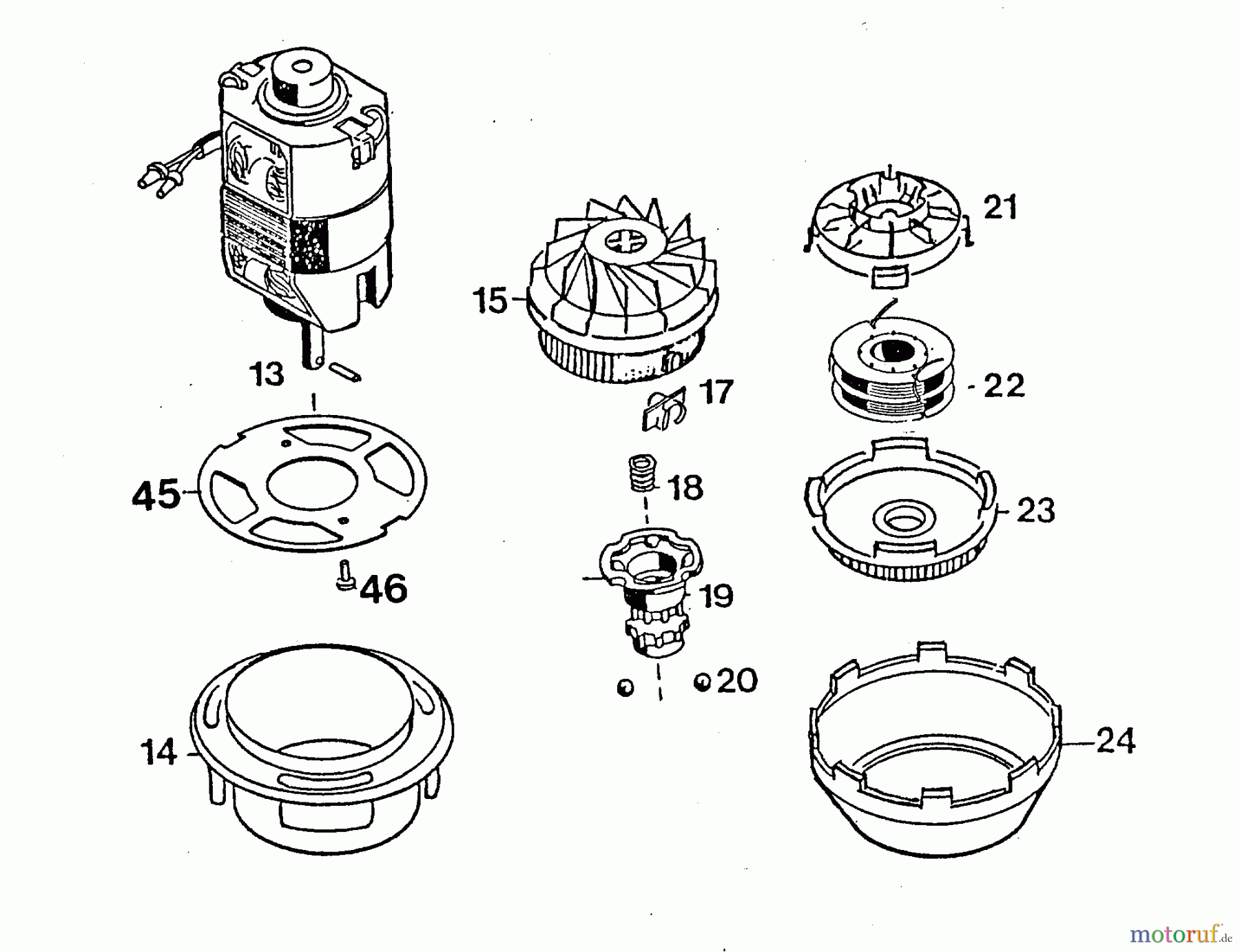  Wolf-Garten Elektrotrimmer RQ 745 7122003  (1996) Elektromotor, Fadenspule