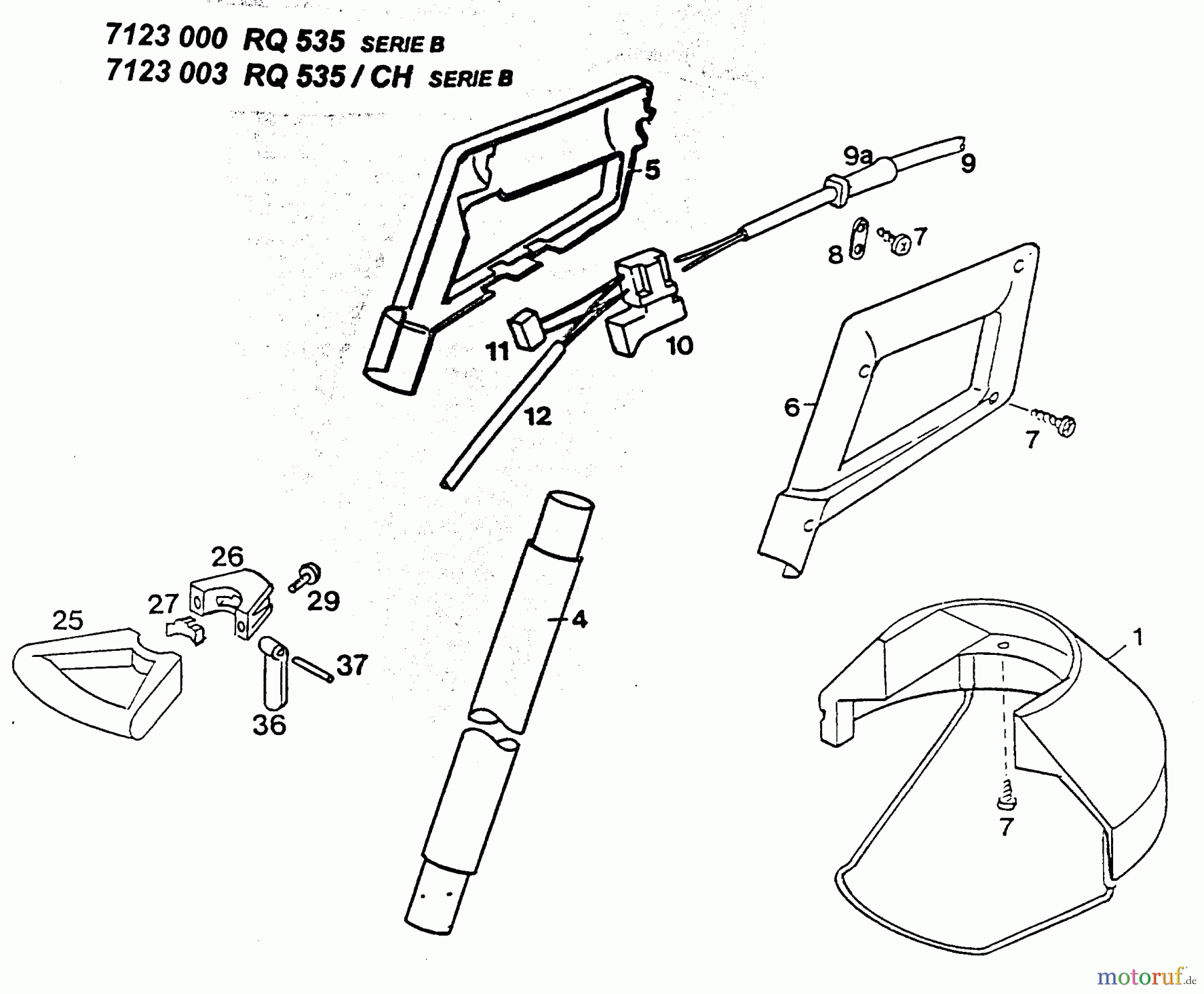  Wolf-Garten Elektrotrimmer RQ 535 7123003  (1996) Handgriff, Schalter, Stiel