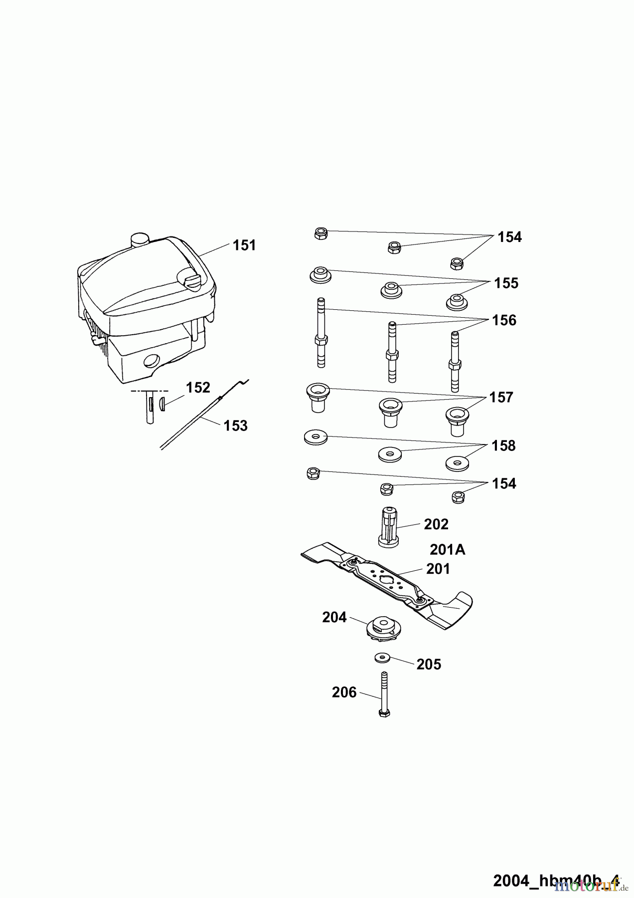  Wolf-Garten Motormäher HBM 40 B 4001008 Serie B  (2004) Messer, Messeraufnahme, Motor