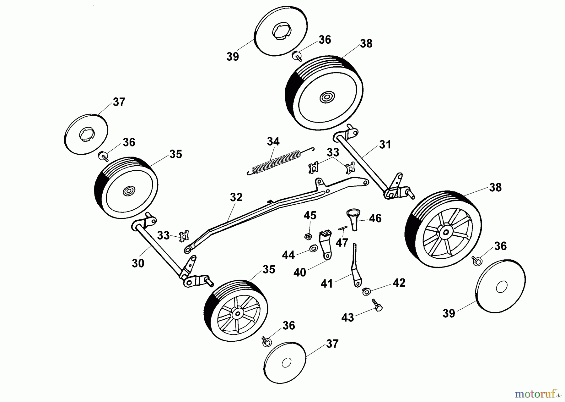  Wolf-Garten Motormäher Concept 43 B 4345000 Serie A  (1999) Räder, Schnitthöhenverstellung