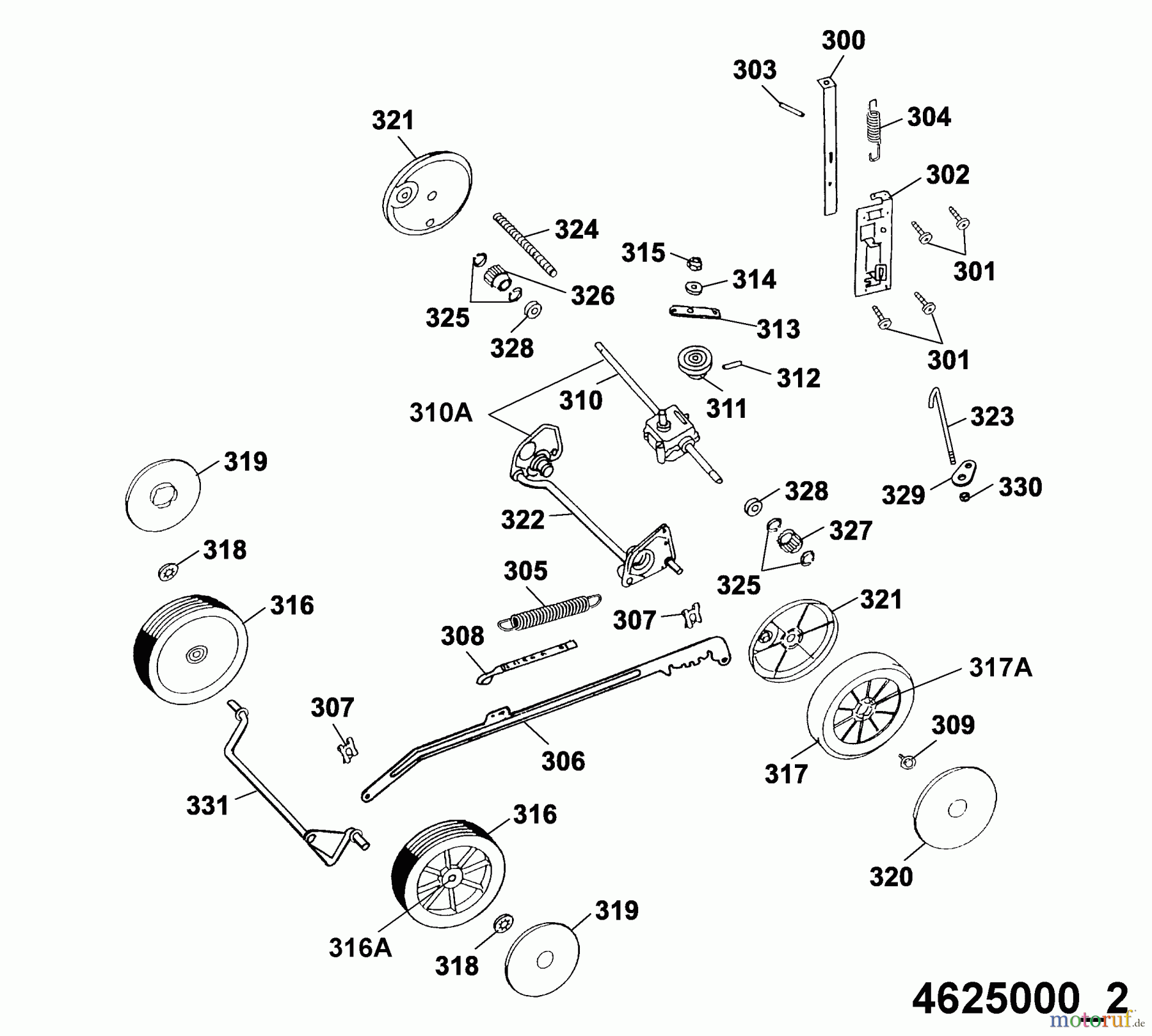  Wolf-Garten Elektromäher mit Antrieb Esprit 46 EA 4625000 Serie A  (2005) Höhenverstellung, Räder