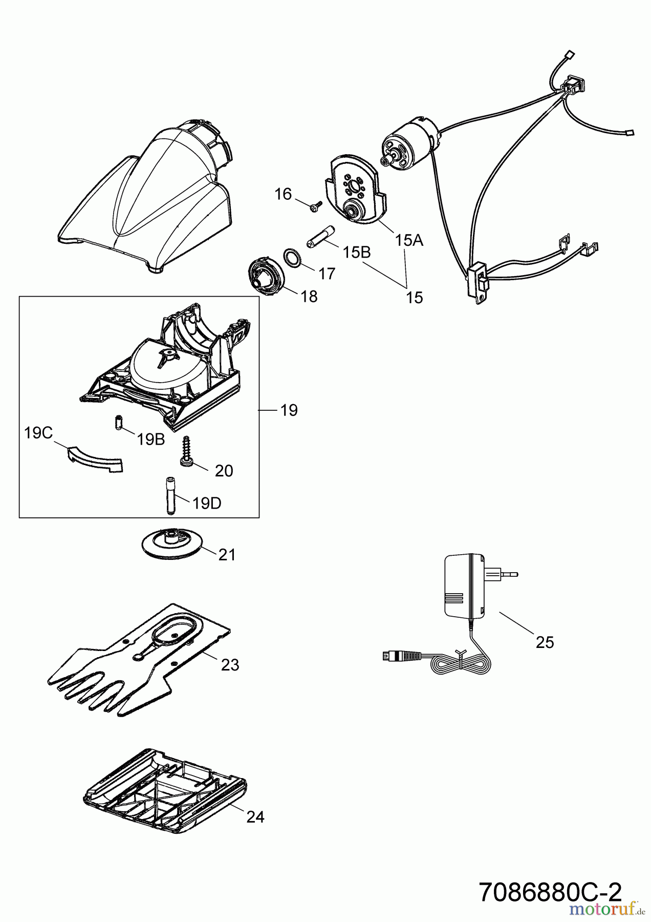  Wolf-Garten Akkuscheren Li-Ion Power 100 7086880  (2015) Drehkopf, Ladegerät, Messer