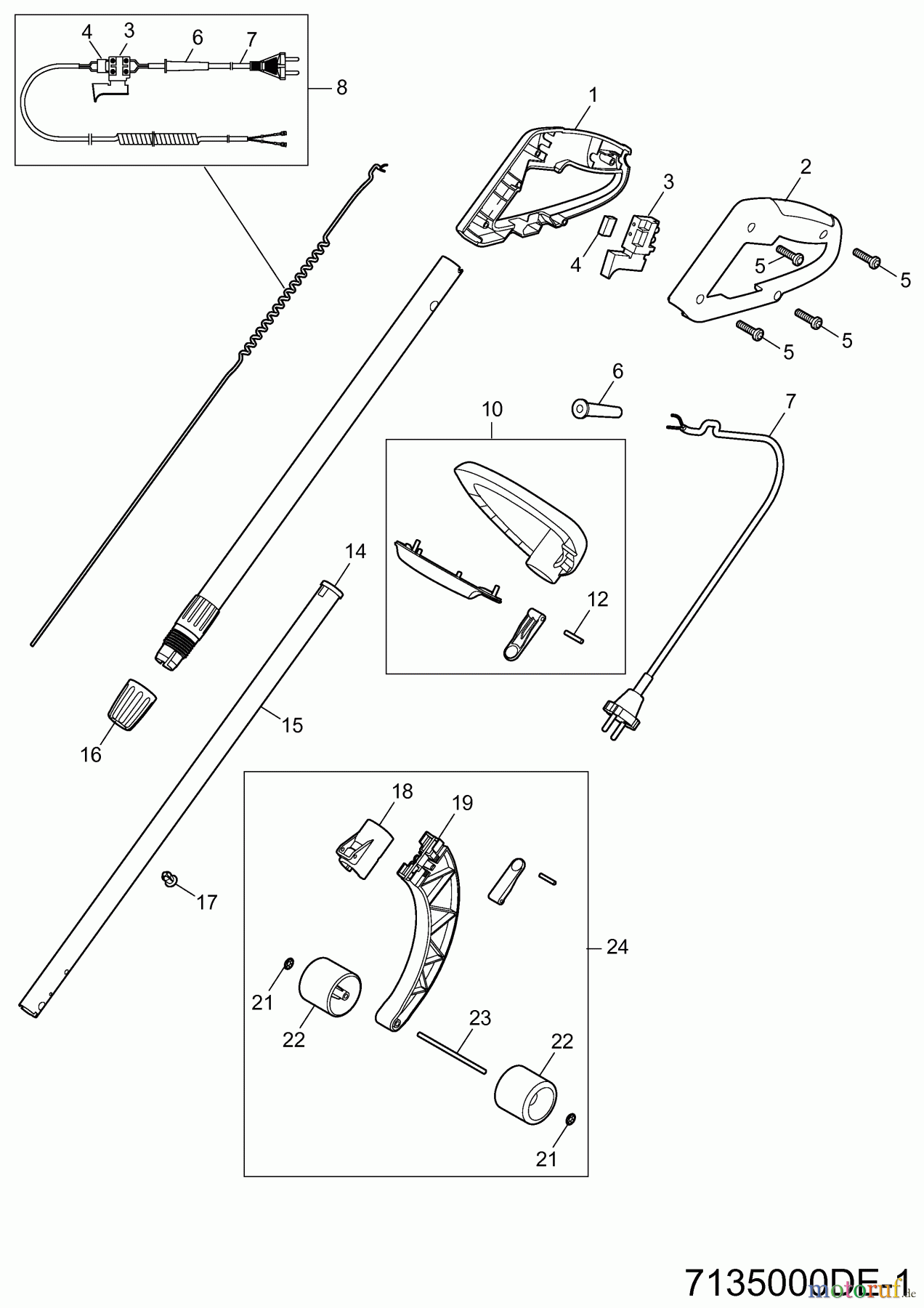  Wolf-Garten Elektrotrimmer GT 845 7135000 Serie D  (2006) Griff, Schalter