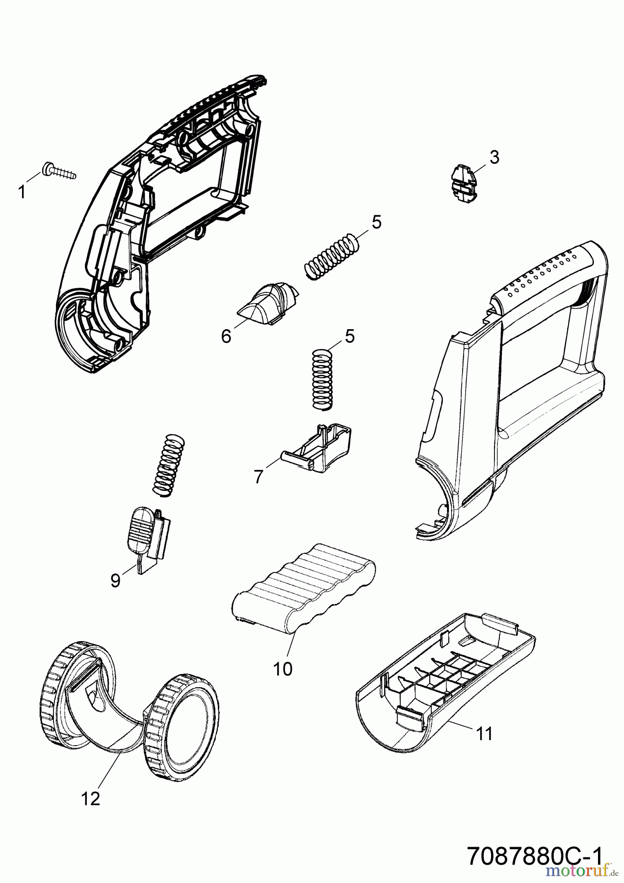  Wolf-Garten Akkuscheren Li-Ion Power BS 80 7087887  (2019) Batterie, Motorgehäuse, Räder