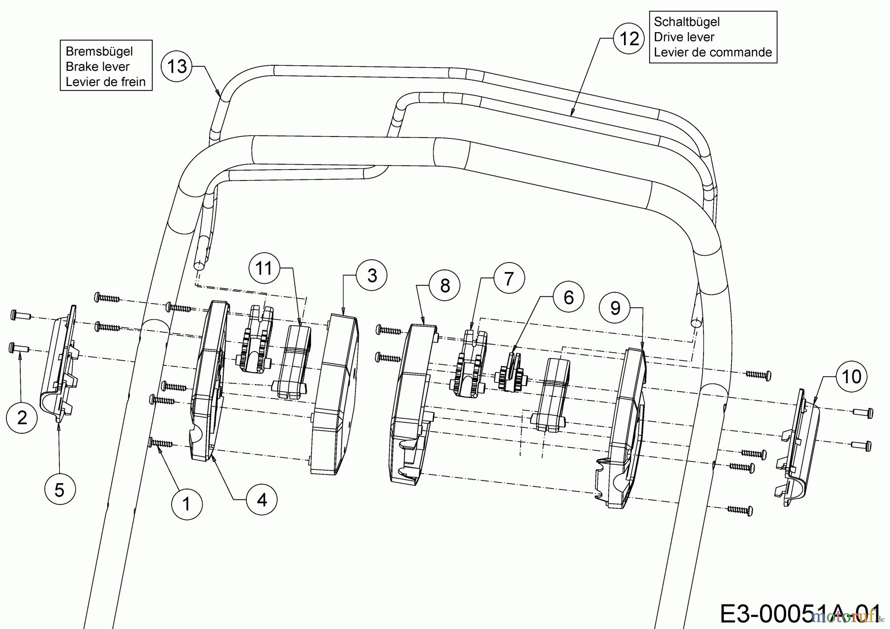  Wolf-Garten Motormäher mit Antrieb Expert 46 B S 12A-YA5L650  (2018) Bremsbügel, Schaltbügel
