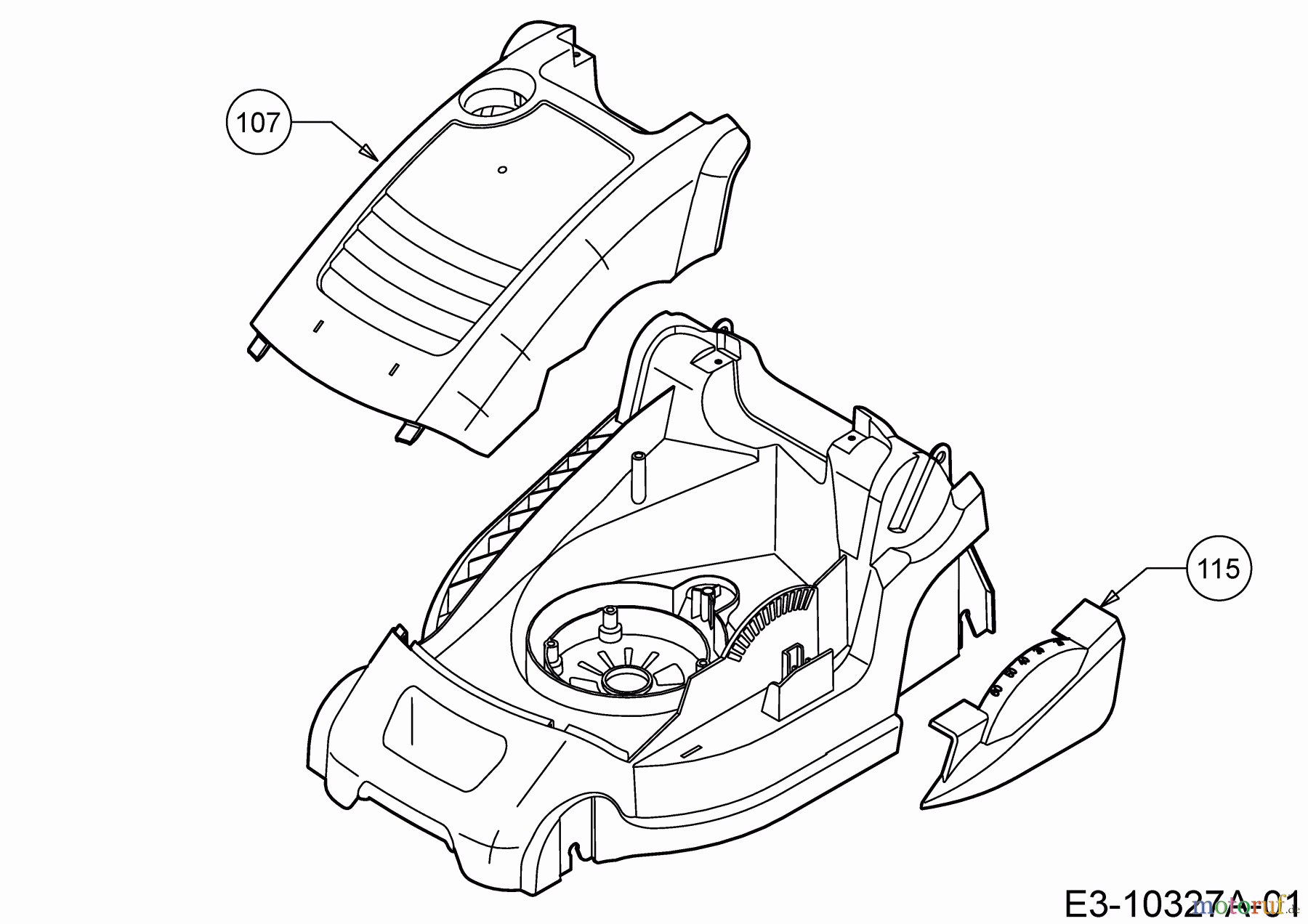  Wolf-Garten Elektromäher Expert 37 E 18CWG1H-C50  (2018) Abdeckung seitlich, Motorhaube