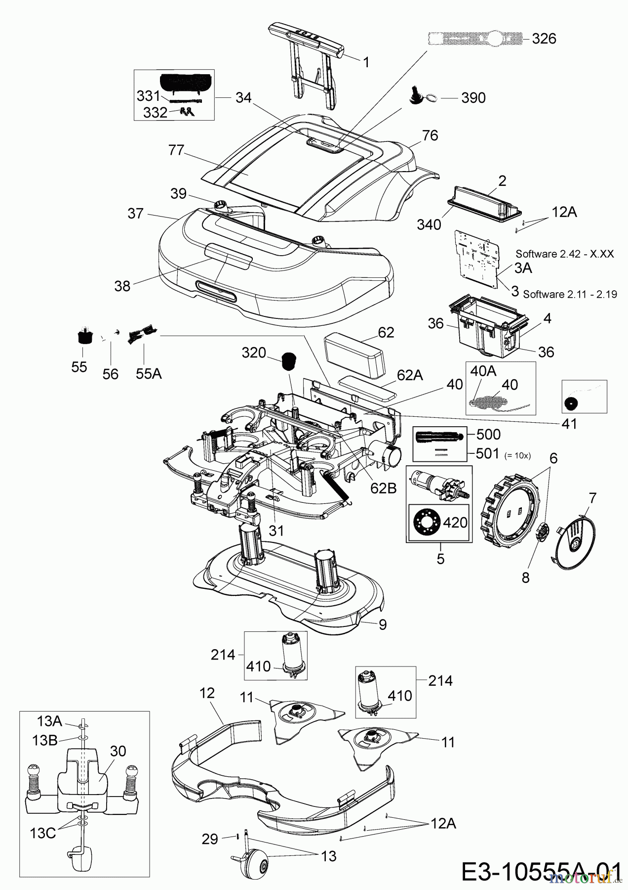  Wolf-Garten Mähroboter Robo Scooter 1800 18AO18LF650  (2014) Elektromotore, Gehäuse, Messer, Räder