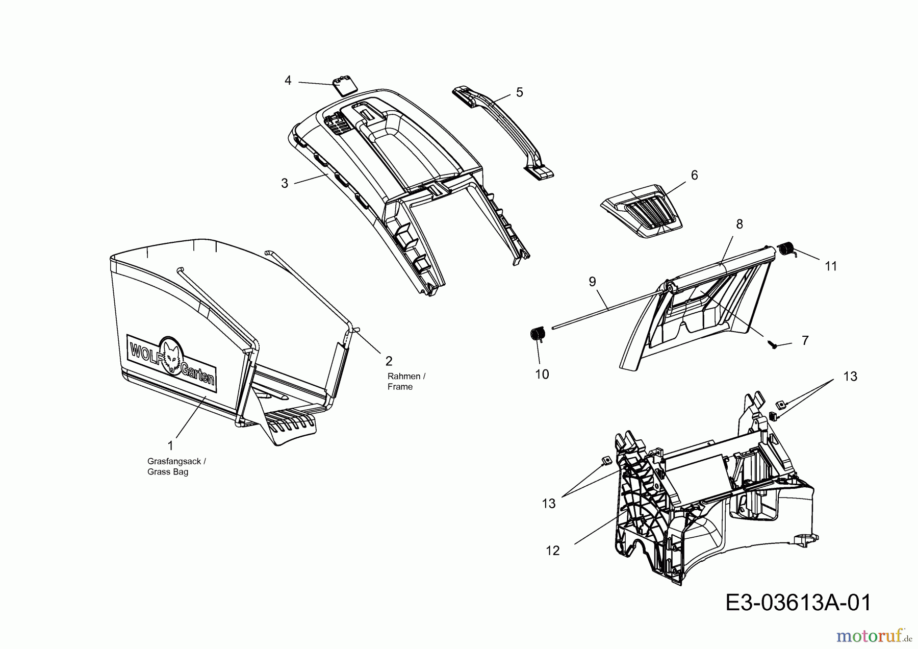  WOLF-Garten Expert Motormäher Expert 460 11A-TUKC650  (2015) Grasfangsack, Heckklappe, Leitstück hinten