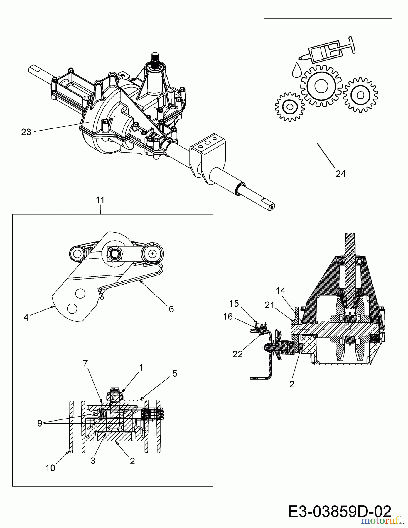  Wolf-Garten Rasentraktoren Select 105.155 T 13HM77RN650  (2014) Bremse, Getriebe