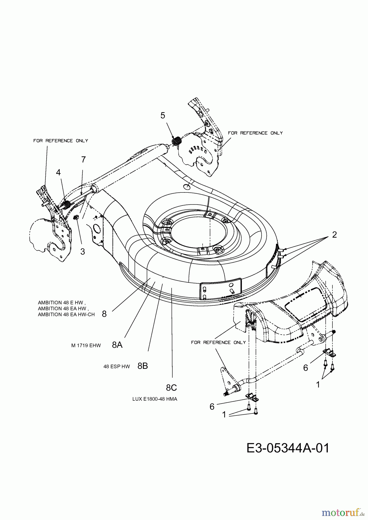  Wolf-Garten Elektromäher mit Antrieb Ambition 48 EAHW 18AR11L-C50  (2011) Mähwerksgehäuse, Stange für Heckklappe