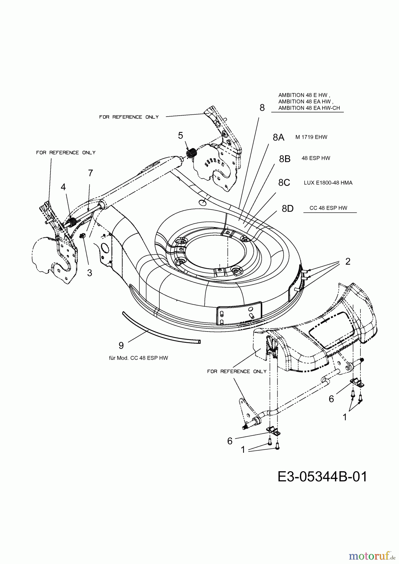  Wolf-Garten Elektromäher mit Antrieb Ambition 48 EAHW 18AR11L-650  (2012) Mähwerksgehäuse, Stange für Heckklappe