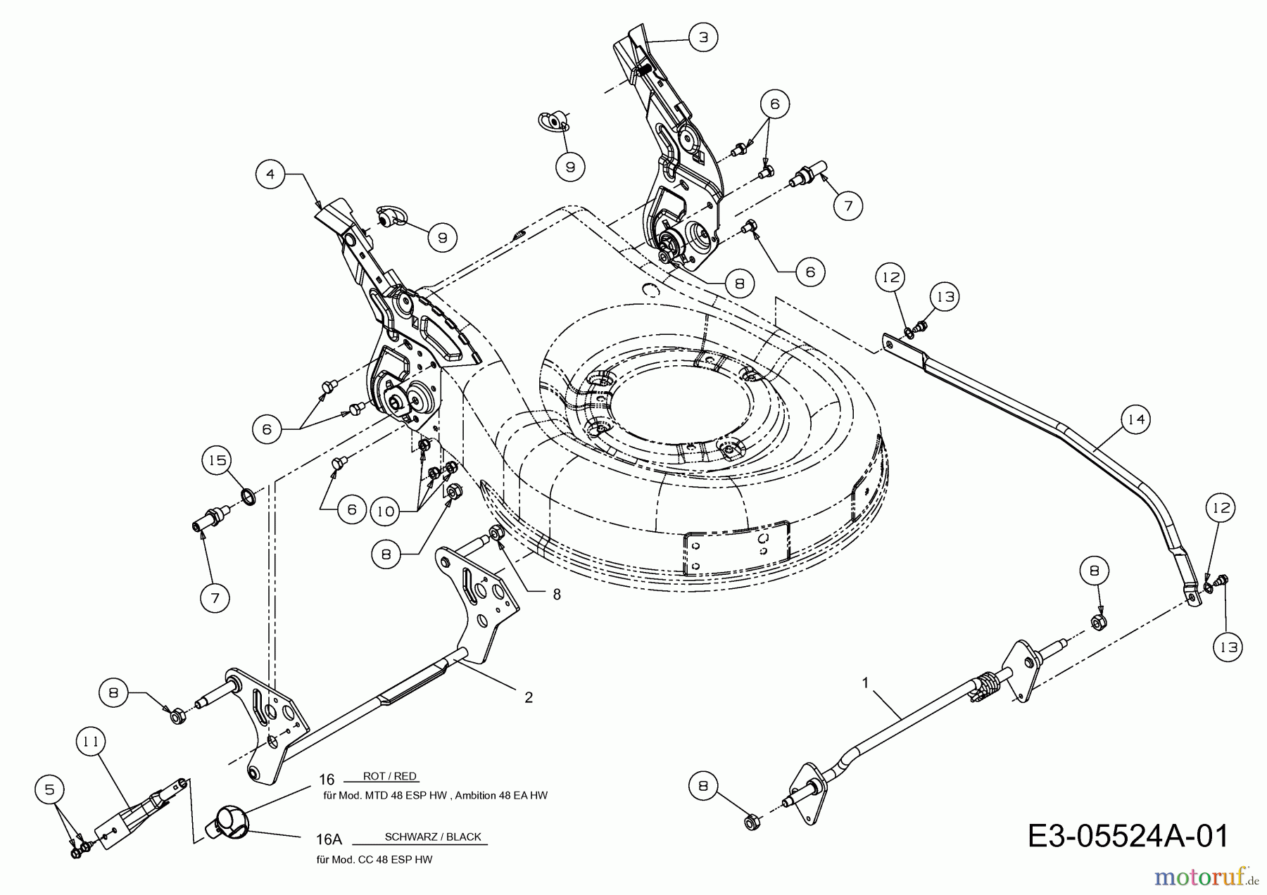  Wolf-Garten Elektromäher mit Antrieb Ambition 48 EAHW 18AR11L-650  (2013) Schnitthöhenverstellung