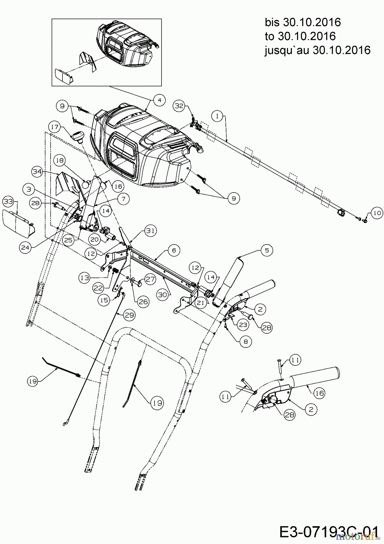  Wolf-Garten Schneefräsen SF 66 E 31AY54T3650  (2017) Armaturenbrett, Handhebel bis 30.09.2016