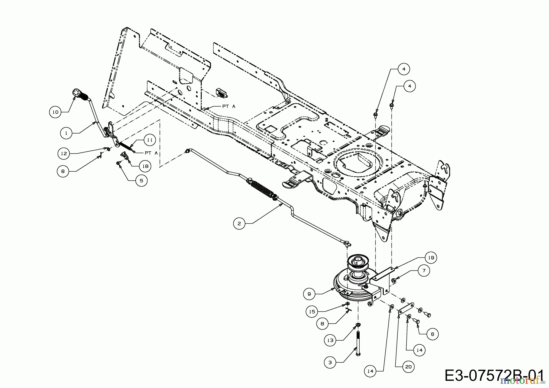  WOLF-Garten Expert Rasentraktoren Expert 105.175 A 13HD90WN650  (2014) Mähwerkseinschaltung, Motorkeilriemenscheibe