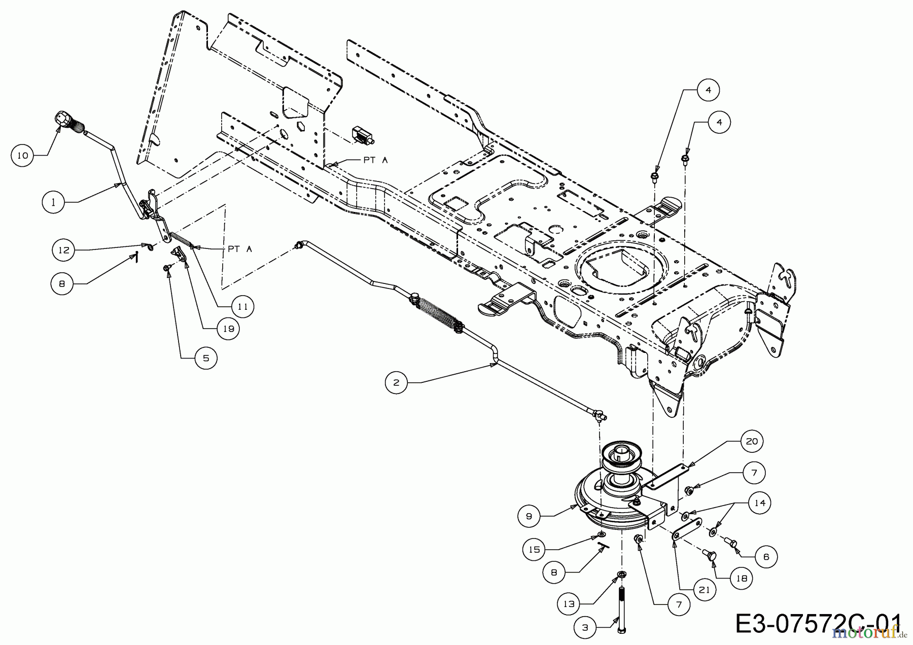  WOLF-Garten Expert Rasentraktoren Expert 92.165 A 13HN90WE650  (2015) Mähwerkseinschaltung, Motorkeilriemenscheibe