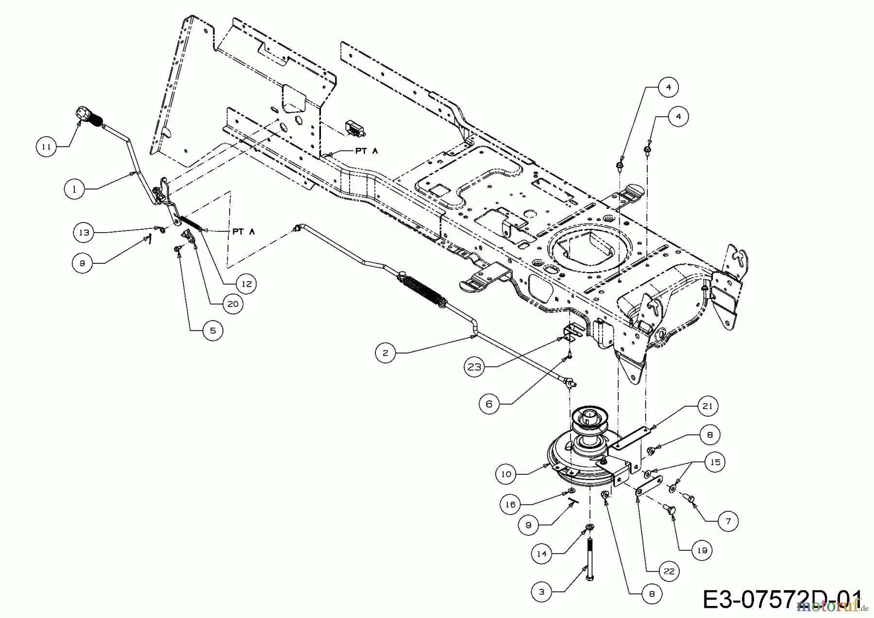  WOLF-Garten Expert Rasentraktoren Expert 92.165 A 13HN90WE650  (2016) Mähwerkseinschaltung, Motorkeilriemenscheibe