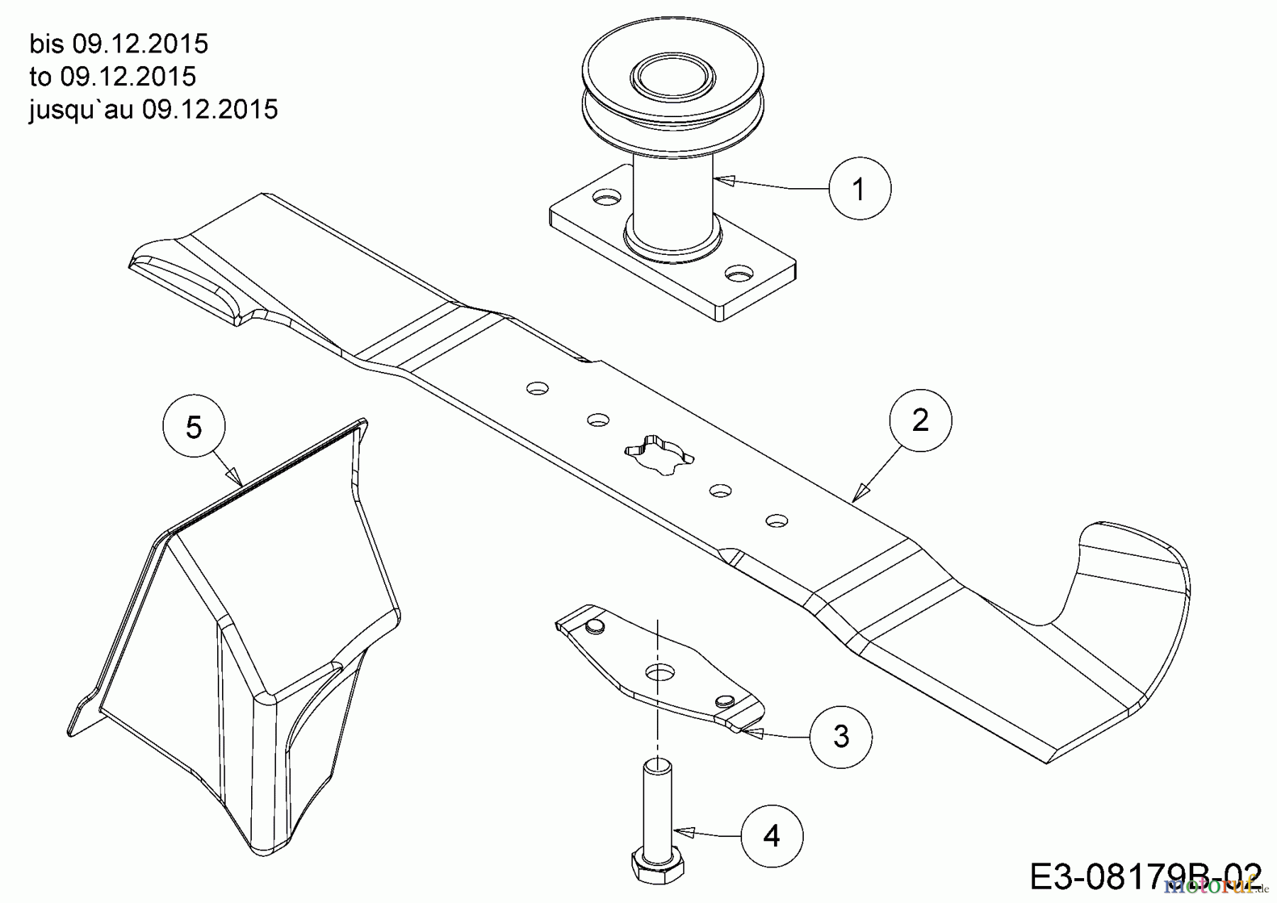  WOLF-Garten Expert Motormäher mit Antrieb Expert 46 BAVHW 12ABTV5E650  (2017) Messer, Messeraufnahme, Mulchstopfen bis 09.12.2015