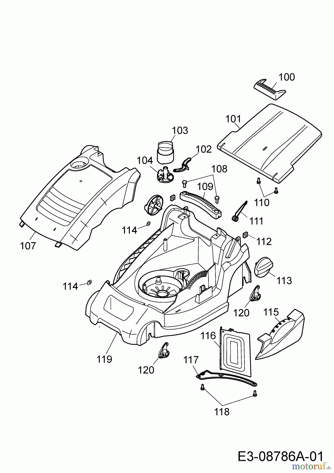  WOLF-Garten Expert Elektromäher Expert 34 E 18CWF1S-C50  (2016) Heckklappe, Mähwerksgehäuse, Mulchklappe