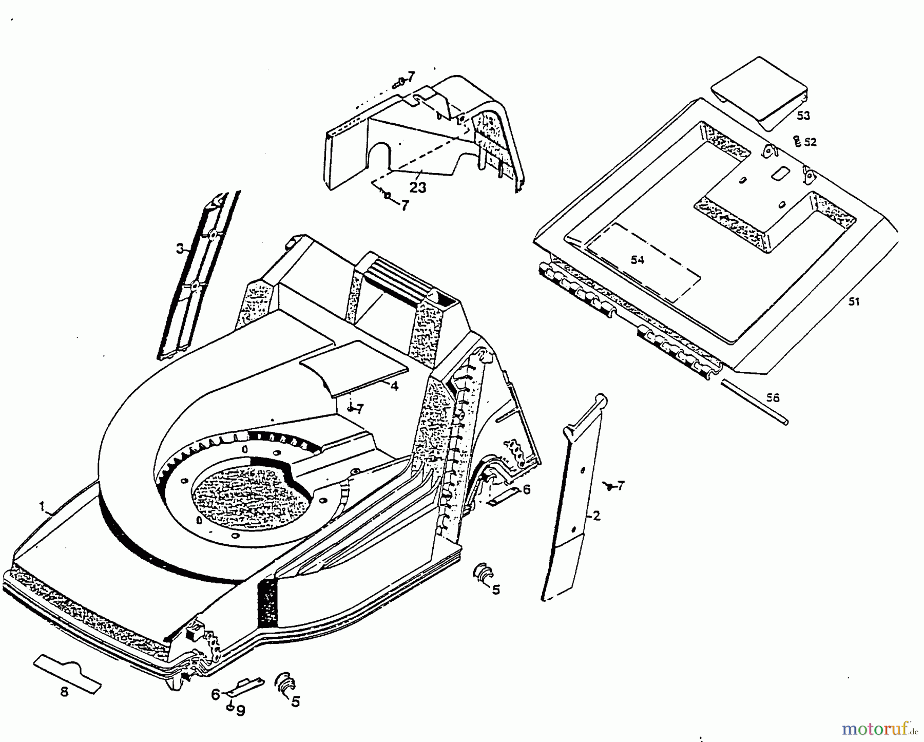  Wolf-Garten Elektromäher mit Antrieb 6.42 EA 4925080 Serie E  (1998) Heckklappe, Mähwerksgehäuse